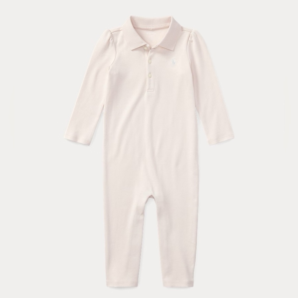 Ralph Lauren Baby Girls Long-Sleeve Polo Coverall, 6 mo, MSRP $40, delicate pink